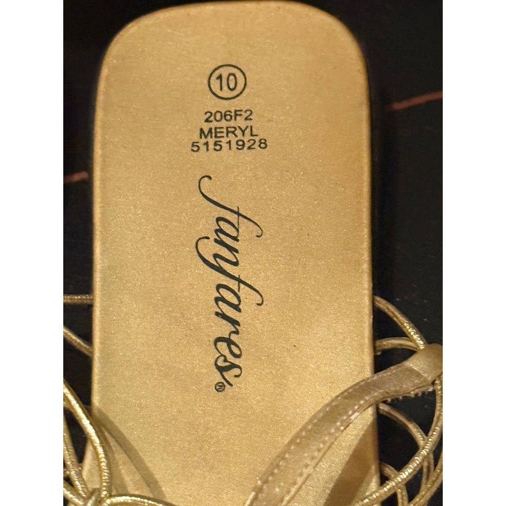 Fanfares Gold Metallic Strappy Slingback Sandals Women's Size 10 Resort Boho  ✨ - Picture 3 of 5